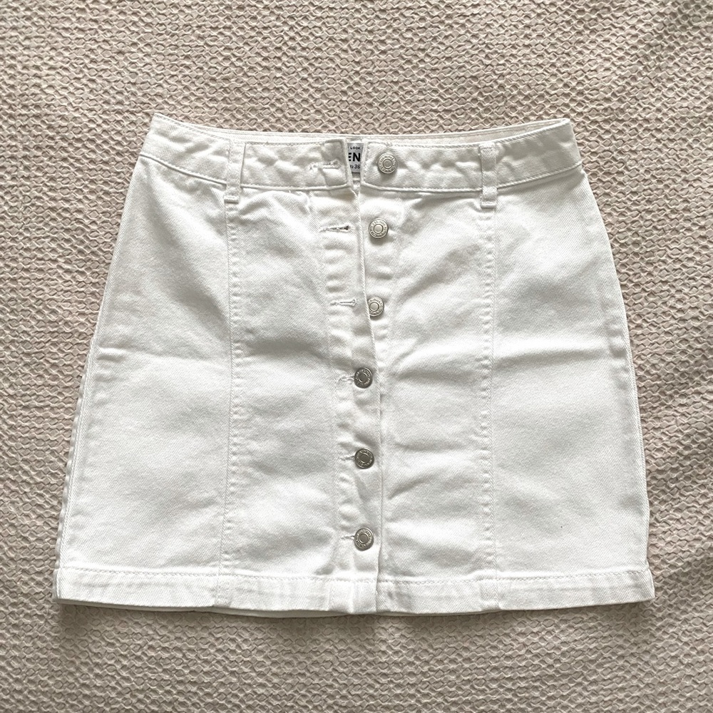New Look Petite Denim Button Down Skirt - White